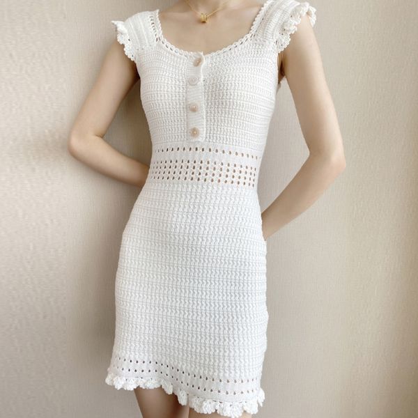 

quality female summer thin knitted or crocheted cut girly dress in white fashion women's clothes, Black;gray