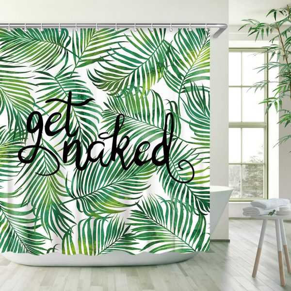 

green leaves get naked shower curtain, shower curtains set with 12 hooks, waterproof fabric bathroom curtain, decorative