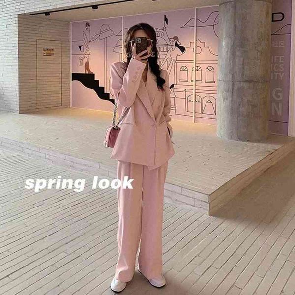 

women's two piece pants luck a women office white pink suit two-piece uit elegant blazer female set casual loose jacket work clothes c0