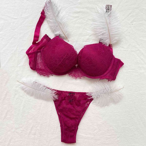 Nxy sexy setbrand design sexy laço lingerie conjunto push up sutiã e calcinha 2 peça breve carta strass conforto cueca rosa 1127