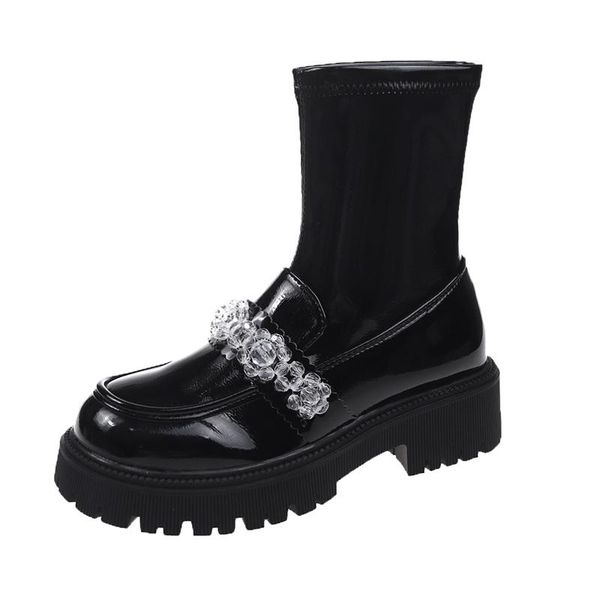 

boots 2021 women's ankle autumn british style ladies platform winter black women rhinestone short