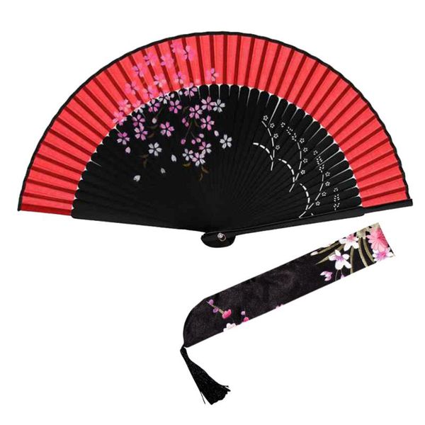 

folding fan smoky cherry blossom handheld dance hand with cloth bag elegant gift for ladies black bone red color other home decor