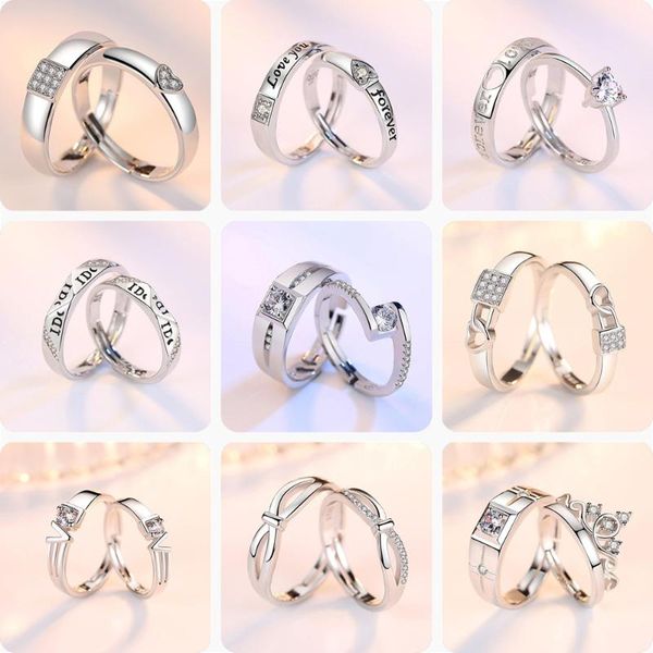 

cluster rings nehzy 925 sterling silver opening couple ring retro heart-shaped engagement cubic zirconia woman man jewelry, Golden;silver