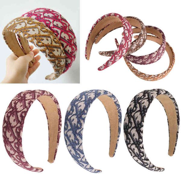 

embroidery sponge hair band wide edge geometric shape simple fashion headband light luxury hairpin q2348, Pink