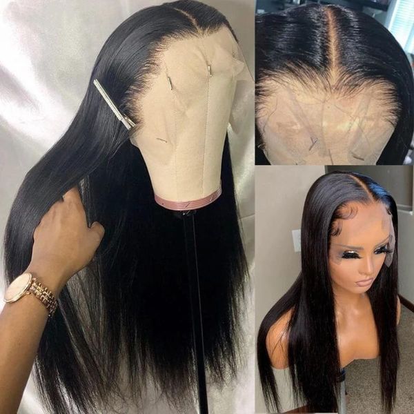 

synthetic wigs 26'' lace front wig long straight black color with baby hair heat resistant fiber middle part for women