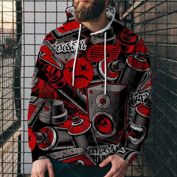 

men's hoodie 3d printed sweater loose hoodie 3d digital printed hoodie 9ebg, Black
