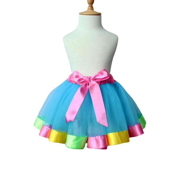 

rainbow skirt mesh tutu children's dress, White