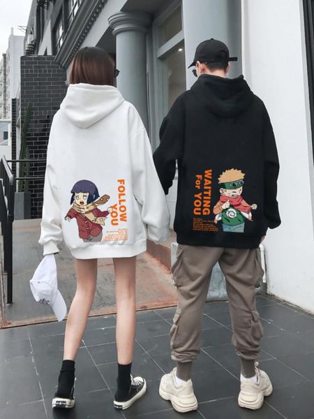 

men's hoodies & sweatshirts japanese anime printed male streetwear fashion harajuku sweatshirt hinata couple wear casual, Black