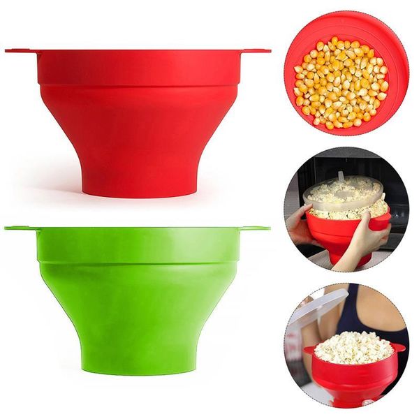 

bowls 1pc silicone foldable popcorn bowl with handle and lid kitchen simple tool diy bucket machine