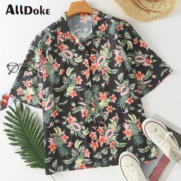 

women's blouses & shirts alldoke vintage floral print shirt women summer turn down collar short sleeve blouse streetwear ladies blusas, White