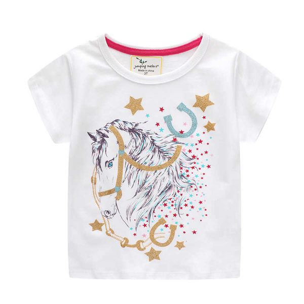 Metri da salto T-shirt per bambini per ragazze estive Vestiti in cotone Cartoon Horse Stampa T-shirt per bambini carini T-shirt per bambini 210529