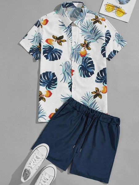 

men tropical print shirt with shorts o8gb#, Gray