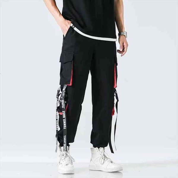 

joggers multi pocket elastic waist women pants harem hip hop streetwear sweatpants male pencil trousers, Black