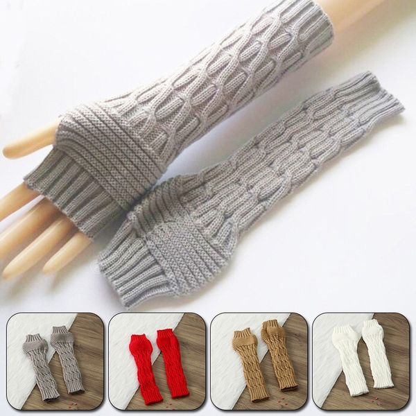 

fashion knitting long gloves women solid color half finger gloves arm warmer sleeve winter warm outdoor gloves accessories, Blue;gray