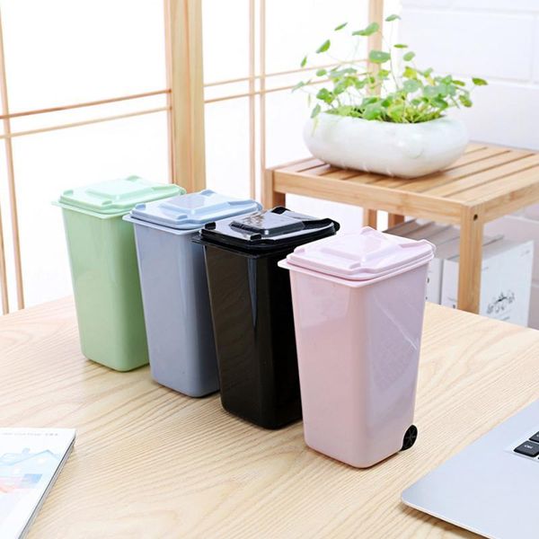 

waste bins mini desktrash can plastic with lid household clean desk practical mall scissors pencil office supplies