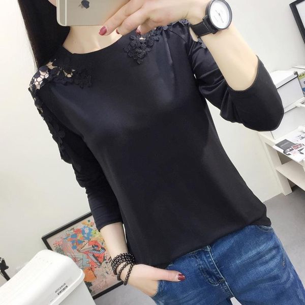 

women's blouses & shirts women 2021 spring lace hollow out blouse shirt long sleeve pink female outfit, White