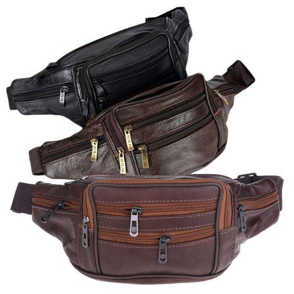 

men's vintage leather messenger bag waist pack pouch outdoor hiking motorcycle
