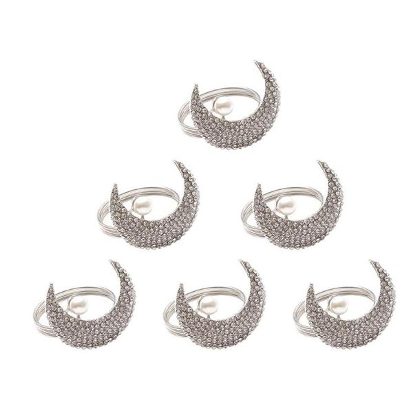 

napkin rings 6 pcs ring moon decorative elegant holder rhinestone buckle for wedding banquet holiday party,etc