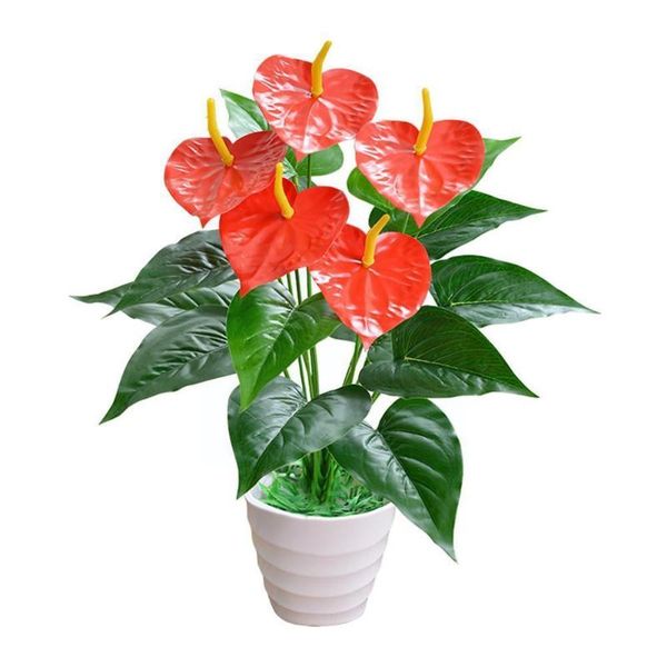 

decorative flowers & wreaths artificial anthurium red green plastic plants home plant fake decoration bedroom room living simulated garden o