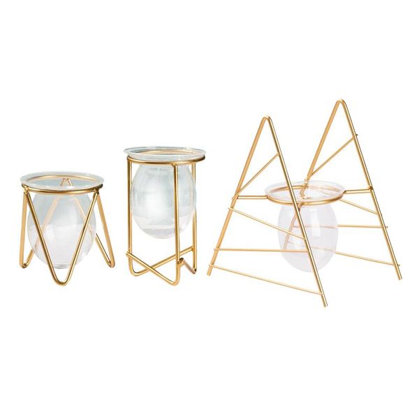 

terrarium hydroponic plant glass vase flower pot+metal frame stand home decor vases
