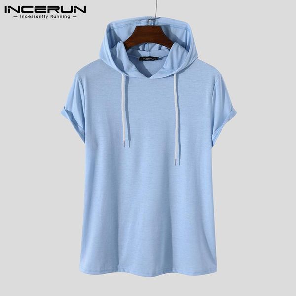 

men's t-shirts 2021 solid color men t shirt hooded short sleeve streetwear casual tee breathable summer cozy leisure camisetas 3xl inc, White;black