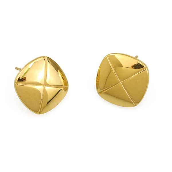 

stud minimalist rhombus square glossy small earrings, Golden;silver