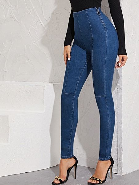 

high waist o-ring skinny jeggings 880x#, Blue