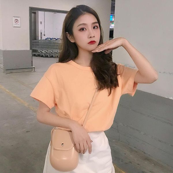 

women's t-shirt summer korean loose solid color short sleeve net red ins half student base shirt fashion, White