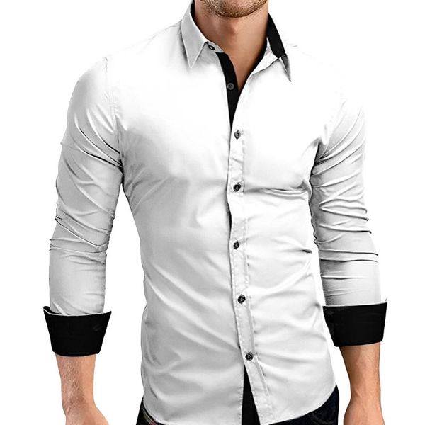 

fashion men's long sleeve shirt slim fit stylish cotton blouse business office single-breasted t-shirts, White;black
