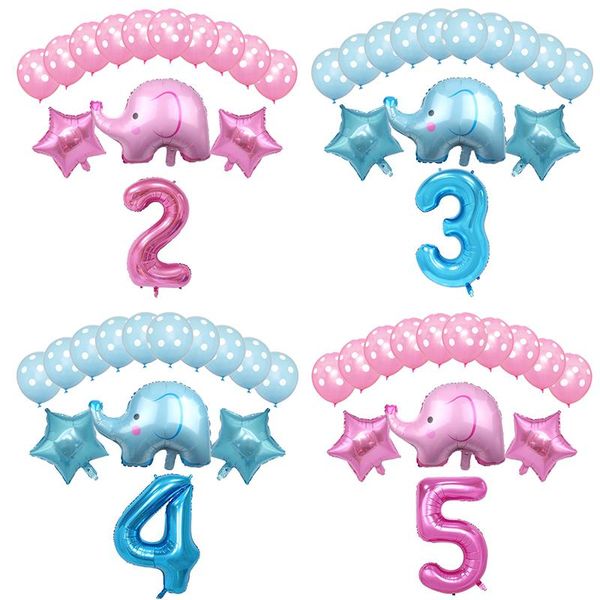 

14pcs cartoon elephant latex balloons children birthday party decoration blue pink 32inch number balloon baby shower supplies