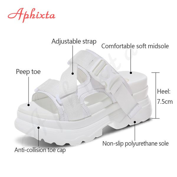 

aphixta .5cm platform slippers women wedge heels shoes women buckle leather summer zapatos mujer sandals woman flip flops k731, Black