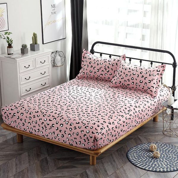 

100% cotton fitted sheet pink leopard mattress cover single double queen king bedding bed sheets with elastic band bedclothes & sets