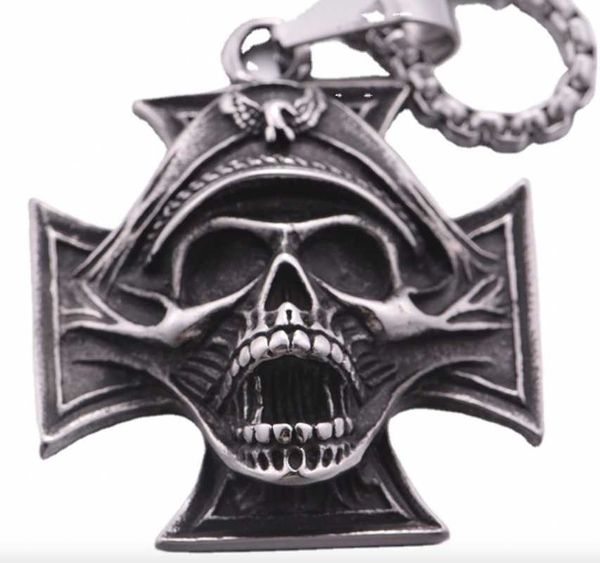 

pendant necklaces commemorative skull punk metal titanium steel cross men's necklace retro, Silver