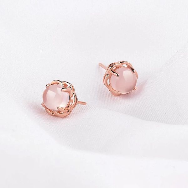 

korean fashion opal earrings women's net red imitation pink crystal rose gold copper simple, Golden