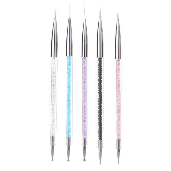 

dotting tools 5 pcs 2 way crystal tool plastic handle acrylic nail art 2-ways brushes pens pen painting, Silver