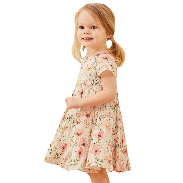 Küçük Maven Elbise Kız 7 Yaşında Çiçek Baskı Kızlar Için Zarif Elbiseler Yaz Çiçek Desen Elbise Çocuk Giysileri Için 210908