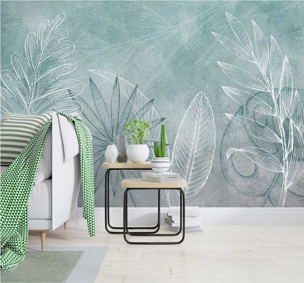 

wallpapers nordic simple hand painted watercolor tropical leaves small fresh tv background wall custom wallpaper 8d waterproof cloth