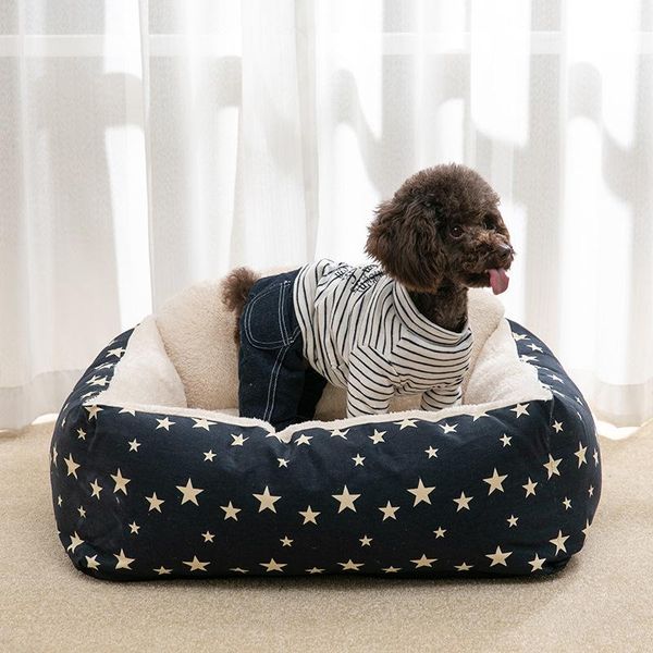 

stars pattern dog house kennel cat nest warm velvet pet sofas removable and washable sleeping cushion teddy mat puppy basket kennels & pens