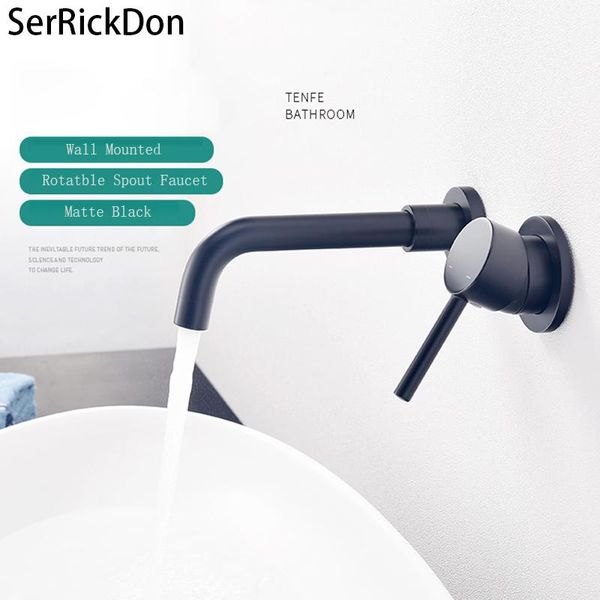 

bathroom sink faucets black modern wall-mount mixer tap faucet swivel wall rotatble spout bath with single lever basin