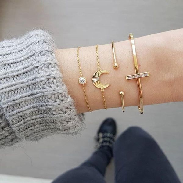 

charm bracelets boho crystal bracelet for women gold love heart moon chain friendship fashion 2021 jewelry wholesale luxury, Golden;silver
