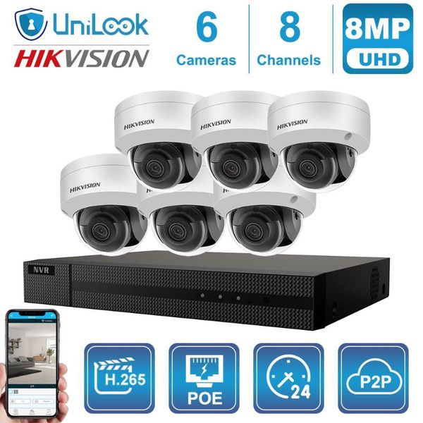 

hikvision original camera kit 6pcs ds-2cd2185fwd-i outdoor security system 8mp hik oem nvr ip67 h.265+ guarding vision wireless kits