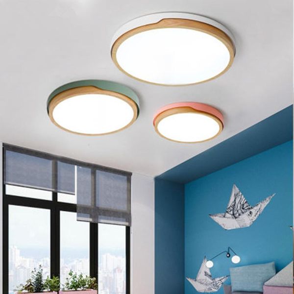 

ceiling lights 220v led white round nordic style surface mounted bedroom lamp living room wooden kitchen lighting fixture