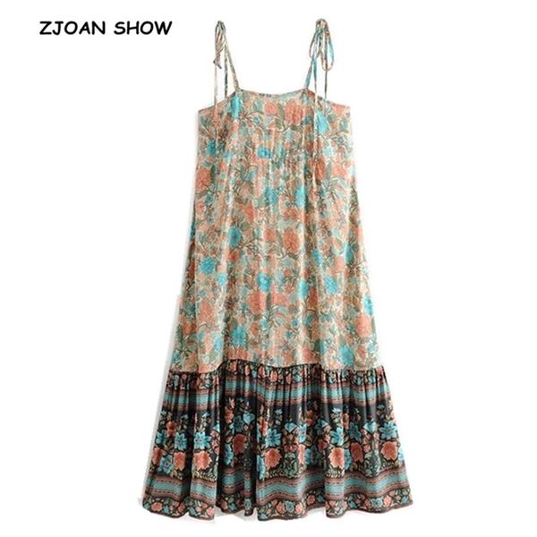 

bohemian location floral print tide bow spaghetti strap dress holiday beach woman contrast color backless summer dresses 210429, Black;gray