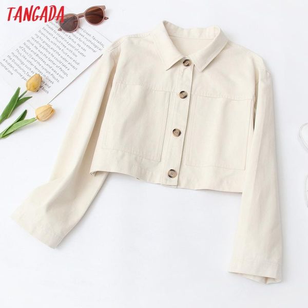 

women's jackets tangada women autumn beige crop coats jacket loose long sleeves pocket 2021 ladies elegant coat qw26, Black;brown