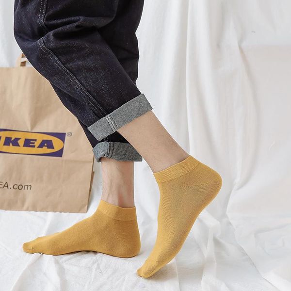 

men's socks quarter spring summer cotton no show boat solid breathable, Black