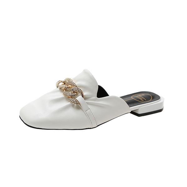 

women shoes fashion chain mules slides flats leather casual outdoor shoes sandals dress shoes square toe comfy lady black