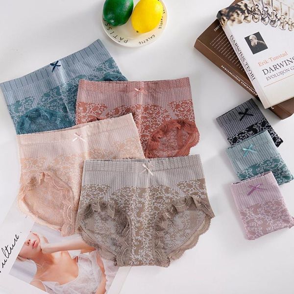

women's panties korean style mid-waist lace panties, pure cotton, breathable buttocks, abdomen, seamless, Black;pink