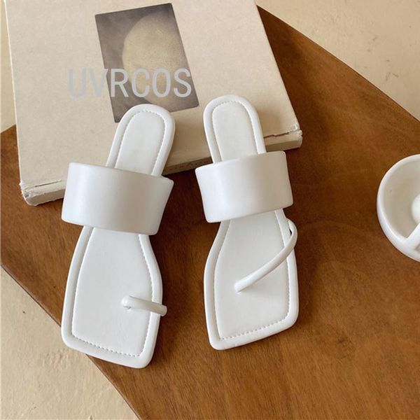 

slippers woman clip toe flat solid square head casual females peep sandals comfortable flip flops 2021 fashion summer, Black