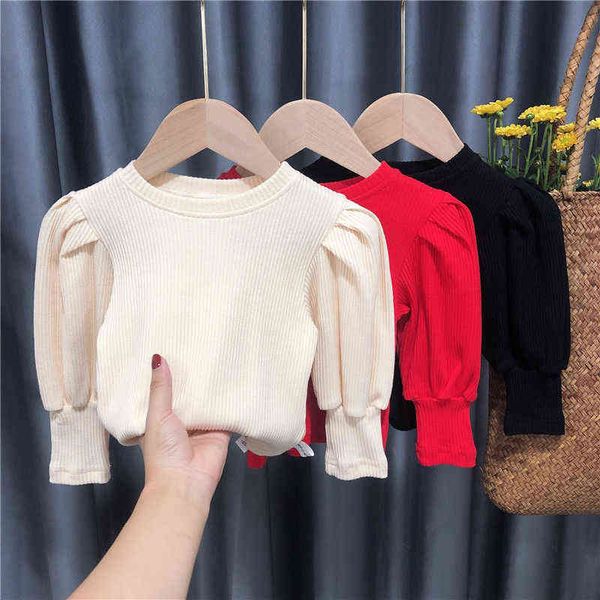 

girls bubble sleeve bottomed shirts baby kids girls autumn spring tees princess new children causal cotton t-shirts p4 116 g1224, Blue
