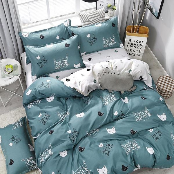 

bedding sets green warm cute cat youthful style home textile duvet cover bed sheet pillow case single double  king for set